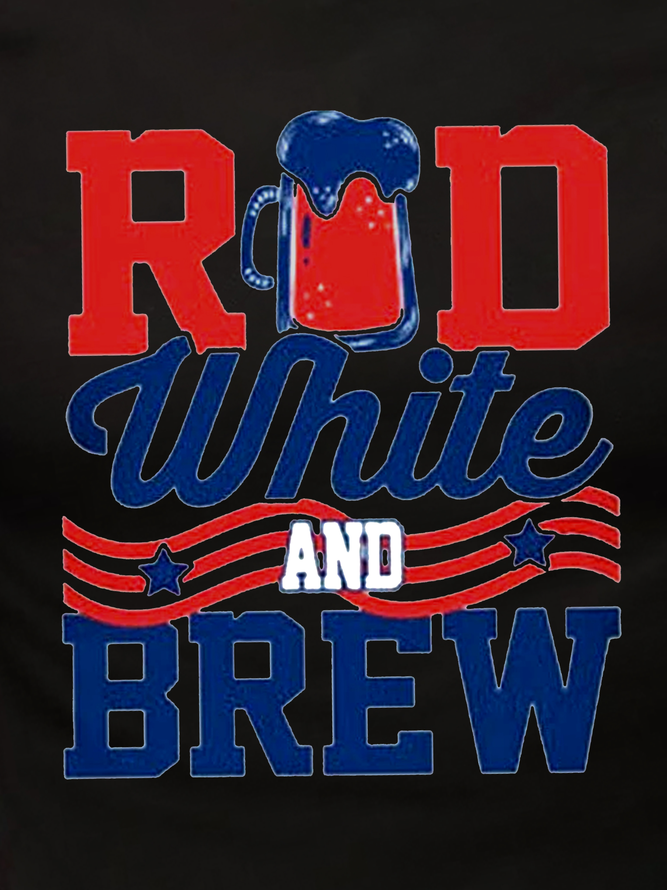 Red White And Brew Print Casual T-Shirt